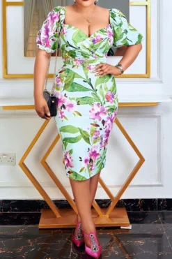 Floral Print Glamorous Belted Midi Dress