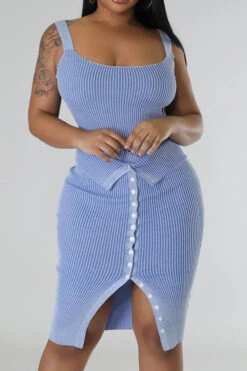 Ribbed Simple Button Design Dress Suit 19 Ribbed Simple Button Design Dress Suit -Prettytina C23031099 BL 5