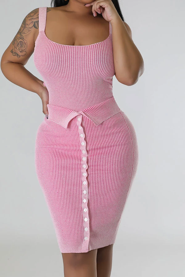 Ribbed Simple Button Design Dress Suit 1 Ribbed Simple Button Design Dress Suit