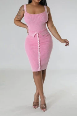 Ribbed Simple Button Design Dress Suit 12 Ribbed Simple Button Design Dress Suit -Prettytina C23031099 PI 3