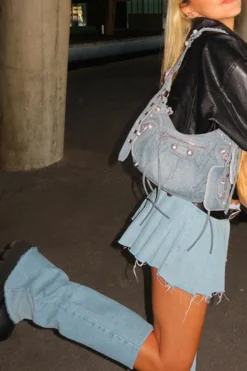 Solid Color Preppy Pleated Denim Skirt -Prettytina C23031647 BL 5