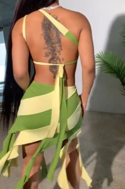 Color Block Flattering Strappy Ribbons Dress Suit 15 Color Block Flattering Strappy Ribbons Dress Suit -Prettytina C23031667 GR 4