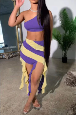 Color Block Flattering Strappy Ribbons Dress Suit 22 Color Block Flattering Strappy Ribbons Dress Suit -Prettytina C23031667 PU 3