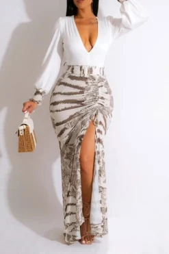 Tie Dye Patchwork Elegant High Split Maxi Dress