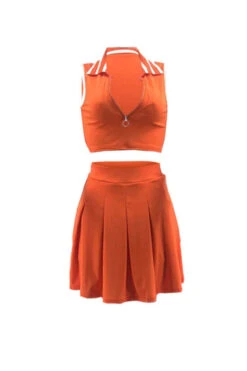Solid Color Sporty Pleated Dress Suit -Prettytina C23031675 OR 4