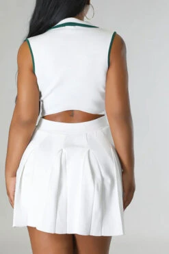 Solid Color Sporty Pleated Dress Suit -Prettytina C23031675 WH 3