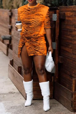 Zebra Print Casual Irregular Split Mini Dress