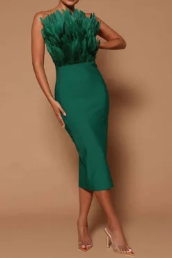 Feather Design Glamorous Bandeau Midi Dress -Prettytina C23031677 AG 1