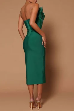 Feather Design Glamorous Bandeau Midi Dress -Prettytina C23031677 AG 3