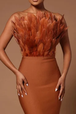 Feather Design Glamorous Bandeau Midi Dress -Prettytina C23031677 BR 2