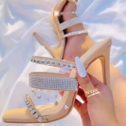 Rhinestone Striking Square Toe Sandals -Prettytina C23031777 AP 1