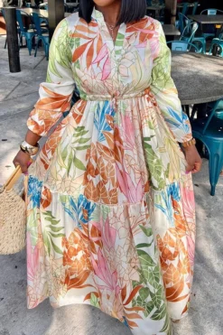 Natural Print Bohemia Lace-Up Maxi Dress