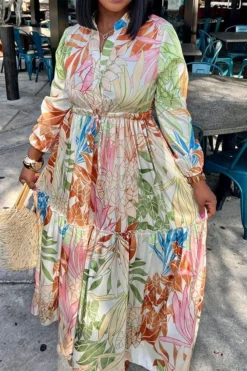 Natural Print Bohemia Lace-Up Maxi Dress -Prettytina C23032208 RT 3