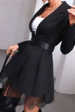 Lace Classic Blazer Mini Dress -Prettytina C23032934 BK 3