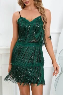 Solid Color Striking Tassel Mini Dress -Prettytina C23032987 GR 1