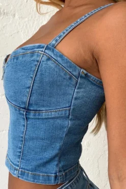 Solid Color Feminine Belted Denim Dress Suit 8 Solid Color Feminine Belted Denim Dress Suit -Prettytina C23040415 BL 4