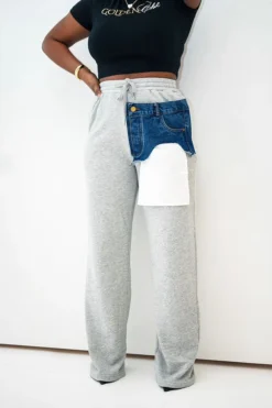 Denim Pocket Patchwork Stylish Drawstring Pants -Prettytina C23040422 AS 5