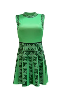 Geometric Print Patchwork Classic Pleated Mini Dress -Prettytina C23040438 GR 5