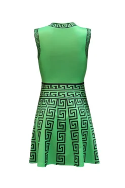 Geometric Print Patchwork Classic Pleated Mini Dress -Prettytina C23040438 GR 6