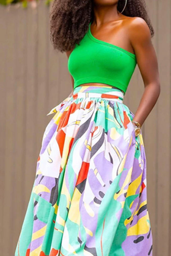 Leaf Print Smart Lace-Up High Split Dress Suit 2 Leaf Print Smart Lace-Up High Split Dress Suit - Image 2