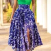 Floral Print One Shoulder Retro High Split Midi Dress