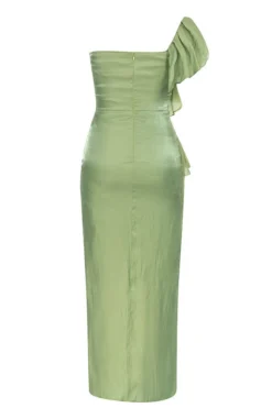 Solid Color Ruffle Glamorous High Split Midi Dress -Prettytina C23040480 GR 7
