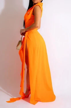 Solid Color Flattering Ruffle Lace-Up Dress Suit -Prettytina C23040483 OR 2