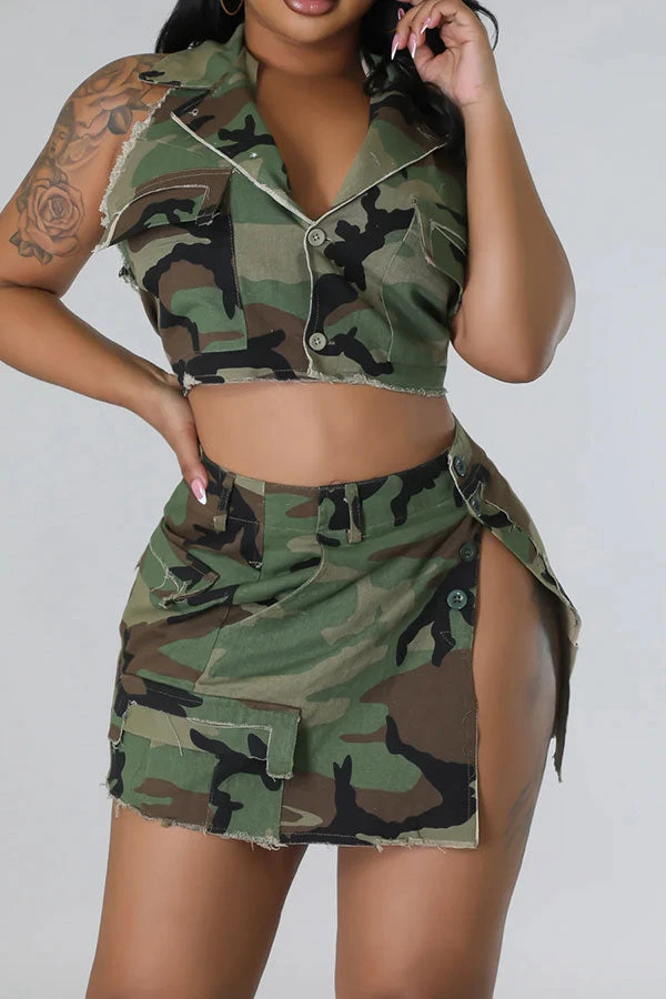 Camouflage Hot High Split Open Back Dress Suit 1 Camouflage Hot High Split Open Back Dress Suit