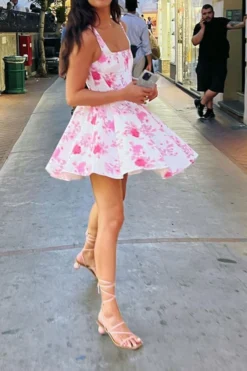 Rose Print Rocking Pleated Mini Dress -Prettytina C23040498 PI 3