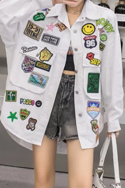 Cartoon Pattern Cute Button Thru Shirt -Prettytina C23041117 WH 1