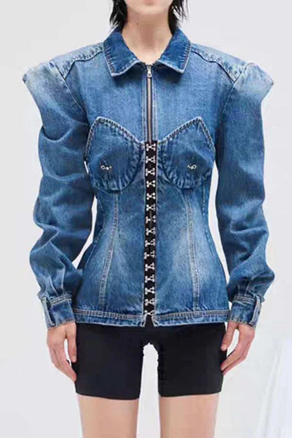 Patchwork Gothic Hook And Eye Detail Denim Coat 1 Patchwork Gothic Hook And Eye Detail Denim Coat
