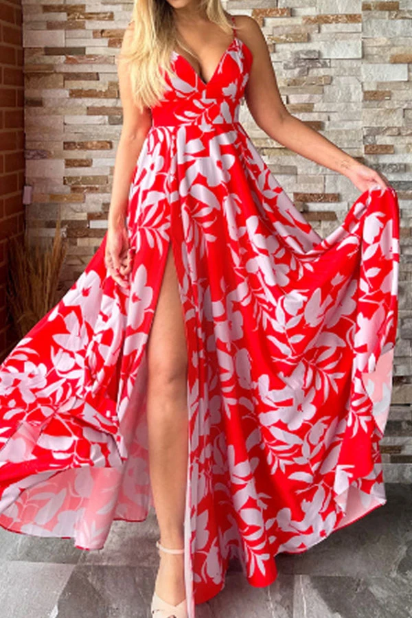 Floral Print Sweet V Neck High Split Maxi Dress 2 Floral Print Sweet V Neck High Split Maxi Dress - Image 2