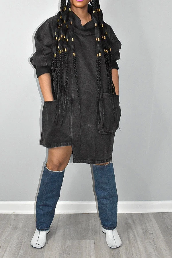 Solid Color Whimsical Irregular Denim Mini Dress 2 Solid Color Whimsical Irregular Denim Mini Dress - Image 2