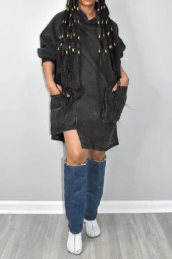 Solid Color Whimsical Irregular Denim Mini Dress 10 Solid Color Whimsical Irregular Denim Mini Dress -Prettytina C23041139 BK 4