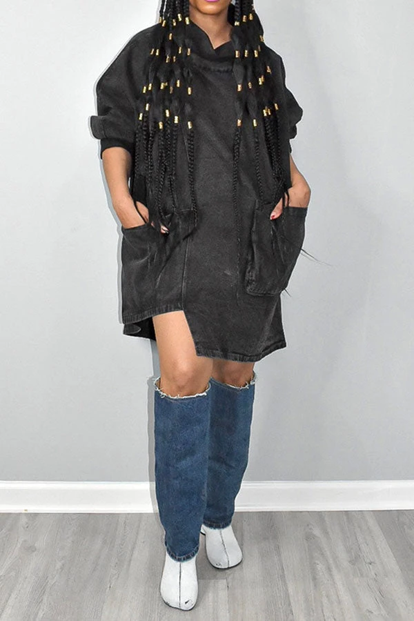 Solid Color Whimsical Irregular Denim Mini Dress 4 Solid Color Whimsical Irregular Denim Mini Dress - Image 4