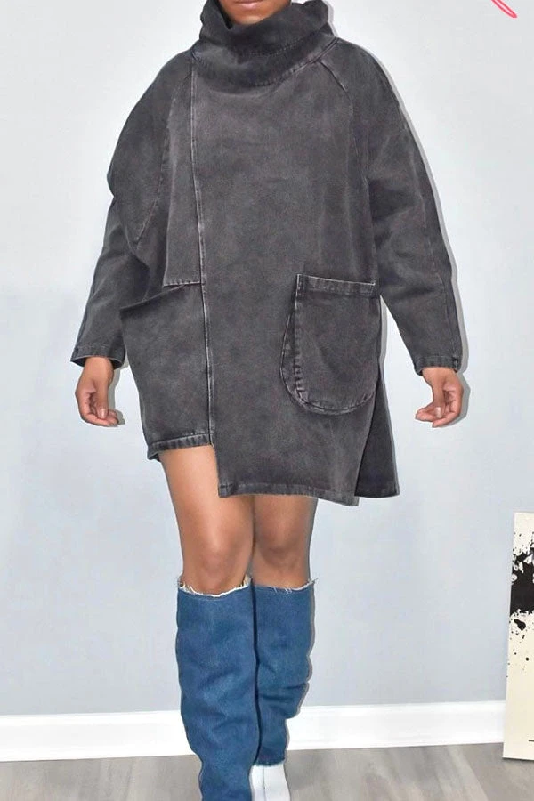 Solid Color Whimsical Irregular Denim Mini Dress 5 Solid Color Whimsical Irregular Denim Mini Dress - Image 5