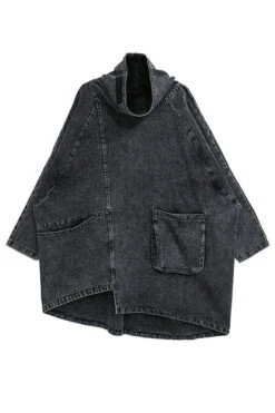 Solid Color Whimsical Irregular Denim Mini Dress 13 Solid Color Whimsical Irregular Denim Mini Dress -Prettytina C23041139 BK 7