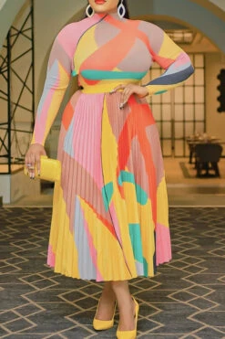 Graphic Print Classic Pleated Dress Suit