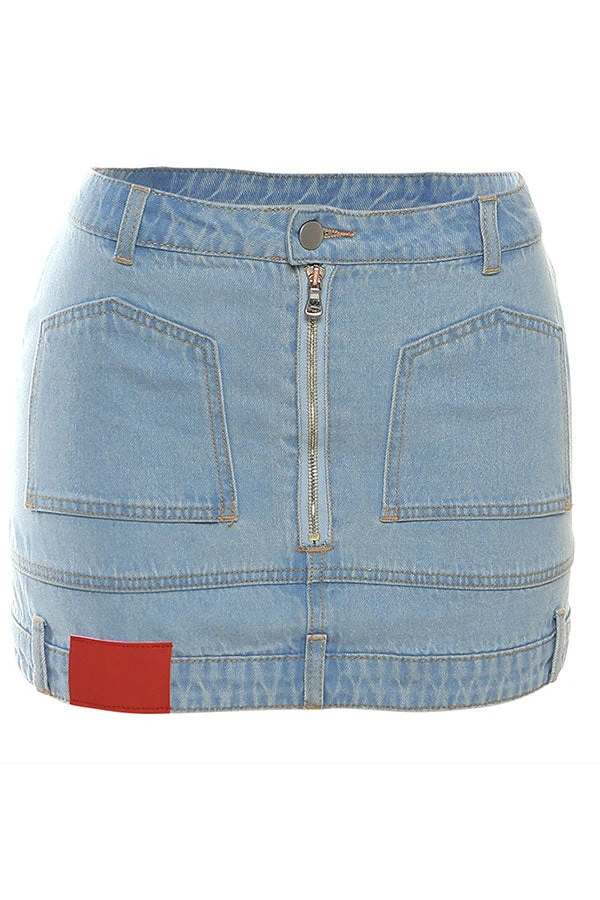 Solid Color Unique Zipper Denim Skirt 5 Solid Color Unique Zipper Denim Skirt - Image 5