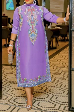 Tribal Print Patchwork Retro Midi Dress -Prettytina C23041908 PU 2