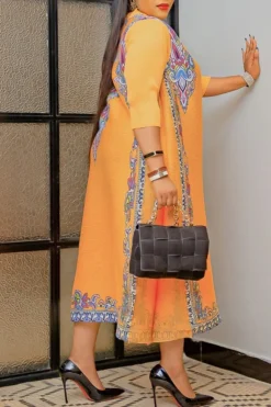 Tribal Print Patchwork Retro Midi Dress -Prettytina C23041908 YE 3