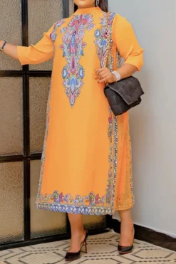 Tribal Print Patchwork Retro Midi Dress -Prettytina C23041908 YE 4