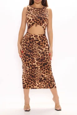 Leopard Print Flattering Knotted Cutout Midi Dress -Prettytina C23041916 R2 1