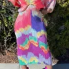 Tie Dye Colorful Batwing Sleeve Midi Dress