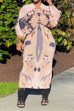 Tie Dye Colorful Batwing Sleeve Midi Dress -Prettytina C23041920 R3 1