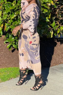 Tie Dye Colorful Batwing Sleeve Midi Dress -Prettytina C23041920 R3 2