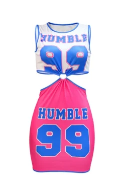 Letter Print Patchwork Casual Cutout Waist Mini Dress -Prettytina C23041927 RR 5