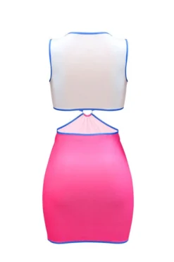 Letter Print Patchwork Casual Cutout Waist Mini Dress -Prettytina C23041927 RR 6