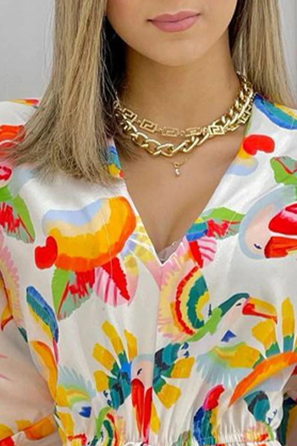 Natural Print Tropical Drawstring Romper 2 Natural Print Tropical Drawstring Romper - Image 2