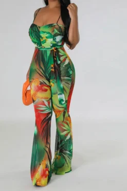 Floral Print Romantic Belted Bell Bottoms Jumpsuit -Prettytina C23041975 GR 3
